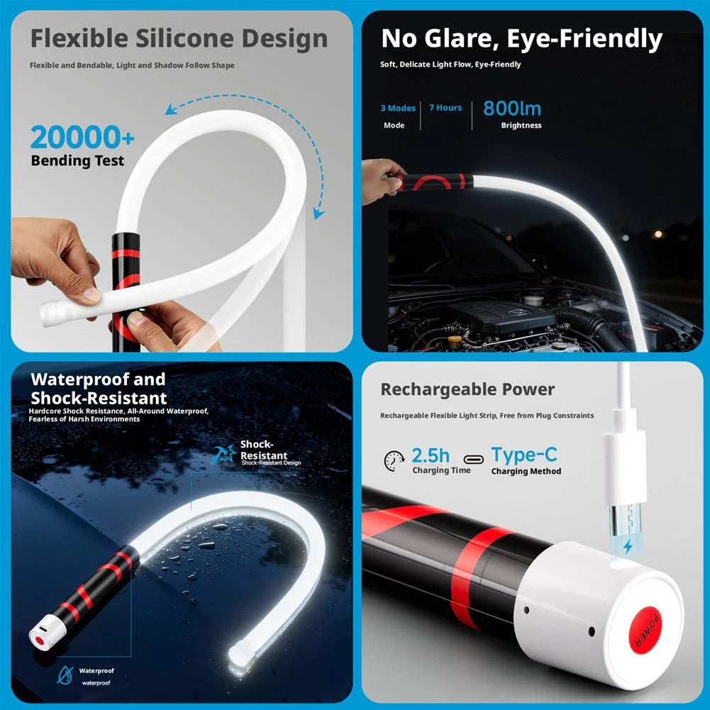 2026 New Flexible LED Work Light, 27" Bendable LED Flashlight Stick, High Lumen Rechargeable Inspection Light with 3 Modes for Mechanics, Car Repair, Engine Bay & Tight Spaces(2Pcs)